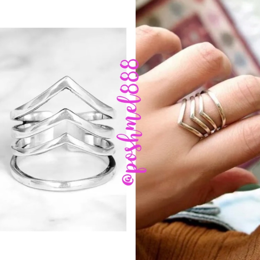 925 Sterling Silver Adjustable Triple Chevron Thumb/Index/POWAH WonderWo…